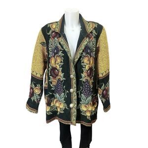 Painted Pony Fruit Harvest Tapestry Button Down Notched Collar Jacket Vintage OS